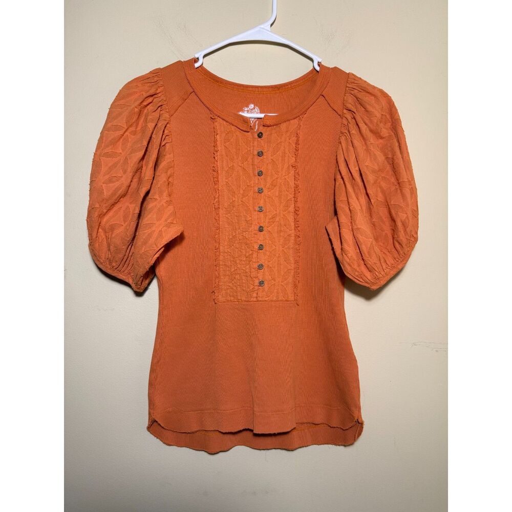 Anthropologie · Pilcro Orange Bella Peasant Top | Size XS | Balloon Sleeve Boho
